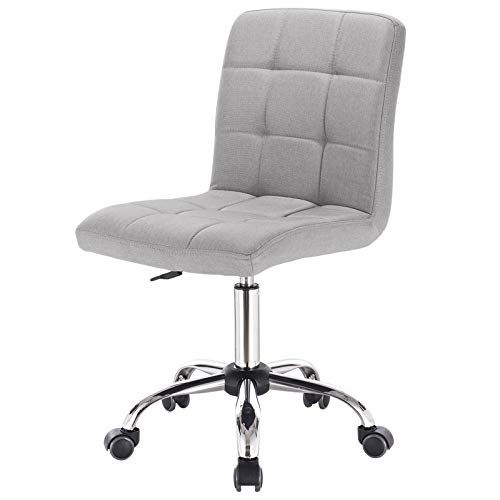 EUGAD Silla de Escritorio con Ruedas Taburete de Oficina Taburete Escritorio Silla Giratoria de Tela Sillas de Oficina Silla Ergonómica de Oficina Gris Claro