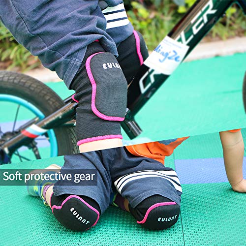 EULANT Almohadillas Protectora para Rodilla de Niños, Niñas Crashproof Algodón Rodillera, Rodilleras Infantil para Baile Ciclismo Correr Fútbol Volleyball Patinaje Esquí, Negro/Rosa, M