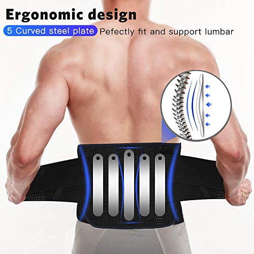 Faja Lumbar para Espalda, AGPTEK Cinturón de Soporte Lumbar Ayuda a Aliviar Dolor y Lesiones, Ciática, Hernia de Disco etc, Faja Lumbar Deportiva para Hombre y Mujer, Negro(Talla XL)