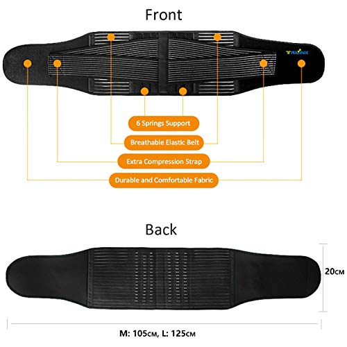 Faja Lumbar para Hombre y Mujer, Lumbar para la Espalda para Aliviar el Dolor de la Parte Baja de la Espalda - Cinturon Lumbar con Resortes de Refuerzo y Correas Dobles de Ajuste (M - 71 a 96cm)