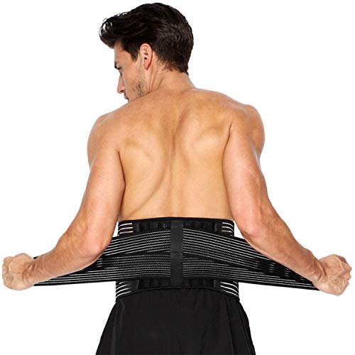 Faja Lumbar para Hombre y Mujer, Lumbar para la Espalda para Aliviar el Dolor de la Parte Baja de la Espalda - Cinturon Lumbar con Resortes de Refuerzo y Correas Dobles de Ajuste (L - 96 a 121cm)