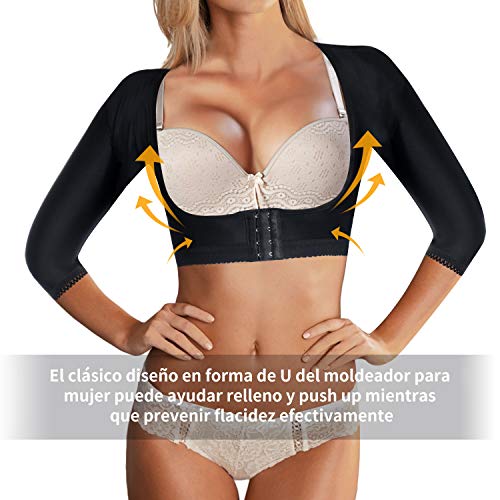 Faja Reductora Mujer Adelgazante Liposuccion Fajas Moldeadoras Shapewear sin Costura Compresión Camiseta Lencería Moldeadora Faja Brazo Encaje Mujer Adelgazante Control Shapers (Negro, Large)