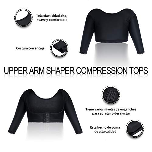 Faja Reductora Mujer Adelgazante Liposuccion Fajas Moldeadoras Shapewear sin Costura Compresión Camiseta Lencería Moldeadora Faja Brazo Encaje Mujer Adelgazante Control Shapers (Negro, Large)