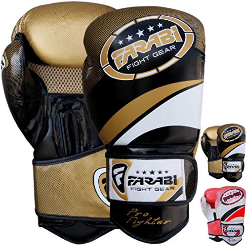 Farabi Boxing Gloves Boxing Gloves for Training Punching Sparring Muay Thai Kickboxing Gloves (Golden, 10Oz)