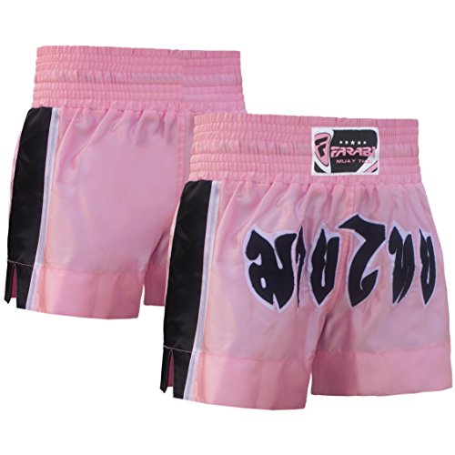 Farabi Muay Thai Shorts Kickboxing Pink Boxing Trunks Kids to Adult (M)