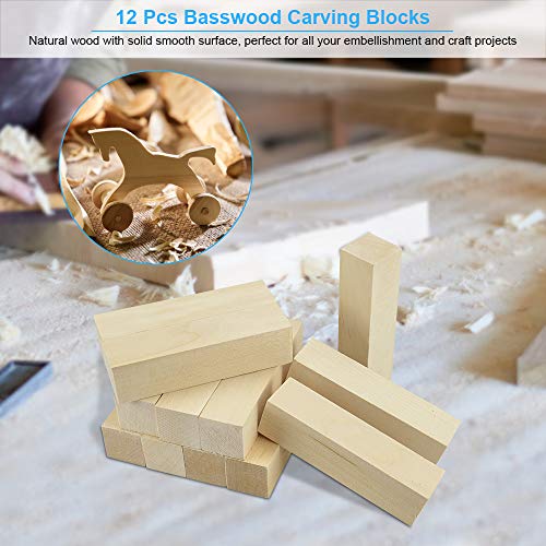 FAVENGO 12 Pcs Madera para Tallar Maderas Blandas para Tallar Maderas para Tallado Bloques de Madera Natural para Tallar Madera Facil de Tallar para Figura, Animales, Letras para Principiantes Niños