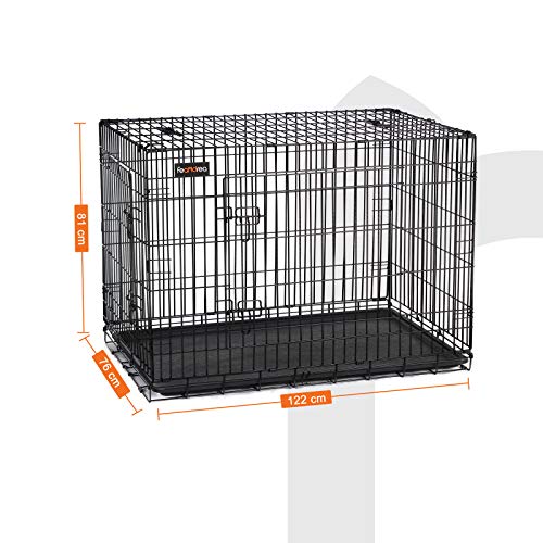 FEANDREA Jaula Metálica para Perros, Transportín Plegable para Mascotas, XXXL, 122 x 76 x 81 cm, Negro PD48H