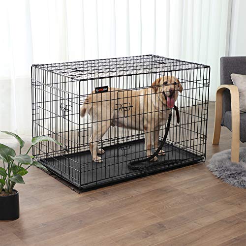 FEANDREA Jaula Metálica para Perros, Transportín Plegable para Mascotas, XXXL, 122 x 76 x 81 cm, Negro PD48H