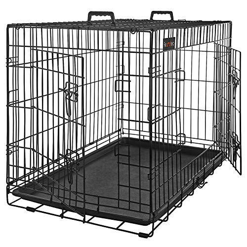 FEANDREA Jaula Metálica para Perros, Transportín Plegable para Mascotas, XXXL, 122 x 76 x 81 cm, Negro PD48H