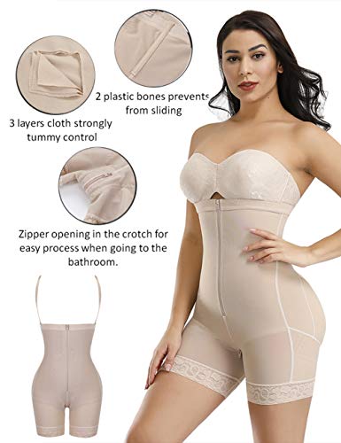 FeelinGirl Mujer Faja Reductora Abdominal con Cremallera Frontal - Shapewear Faja Adelgazante Corsé Ajustable Waist Trainer Beige 3XL/Talla 46-48