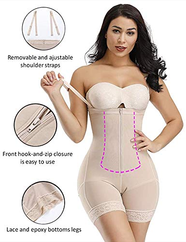 FeelinGirl Mujer Faja Reductora Abdominal con Cremallera Frontal - Shapewear Faja Adelgazante Corsé Ajustable Waist Trainer Beige 3XL/Talla 46-48