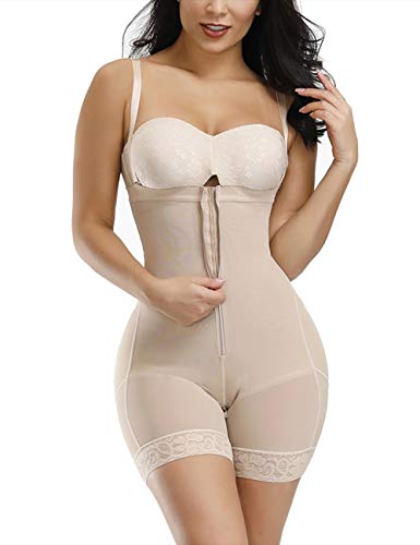 FeelinGirl Mujer Faja Reductora Abdominal con Cremallera Frontal - Shapewear Faja Adelgazante Corsé Ajustable Waist Trainer Beige 3XL/Talla 46-48