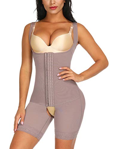 FeelinGirl Mujer Faja Reductora Chaleco sin Costura Corsé Bustier Ajustable Tirantes Faja Aabdominal Marrón L/Talla 40-42