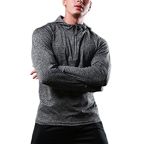 FELiCON Sudadera con Capucha y Cremallera de Manga Larga para Hombres Camiseta Sudadera con Capucha y Secado rápido Camiseta de Running con Top Deportivo Camiseta con Capucha de Hombre