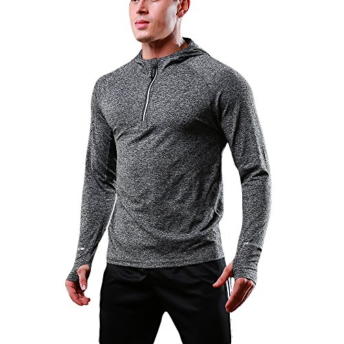 FELiCON Sudadera con Capucha y Cremallera de Manga Larga para Hombres Camiseta Sudadera con Capucha y Secado rápido Camiseta de Running con Top Deportivo Camiseta con Capucha de Hombre