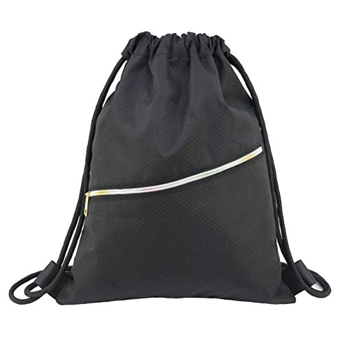 FENICAL Mochila con cordón Gymsack Bolsa de Cuerdas Mochila Deportes atlético Saco de Gimnasio para Hombres Mujeres niños (Negro)