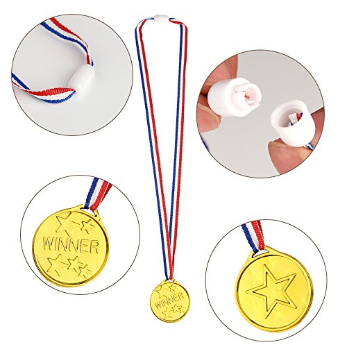 FEPITO 30 Piezas de trofeos de medallas Set 10 Piezas de Trofeo de plástico de Oro y 20 Piezas de medallas ganadoras para Kid Party Sports Awards