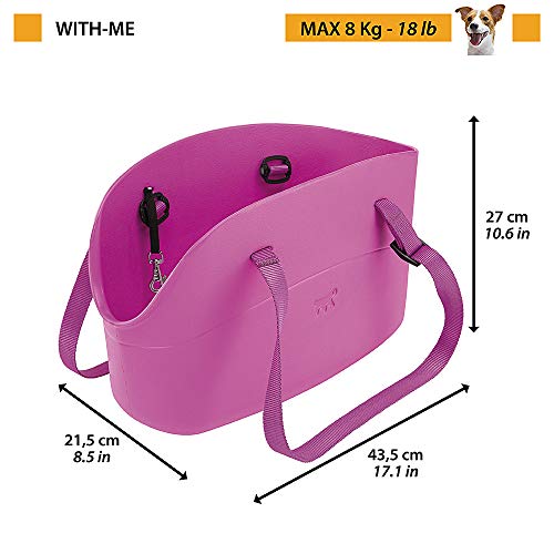 Ferplast Bolso para Transportar Perros de Talla pequeña with-ME, EVA, Suave plástico de Goma, Lavable, Asas Regulables, Correa de Seguridad incluida, 21,5 x 43,5 x h 27 cm Tórtola