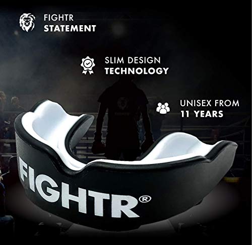 FIGHTR® Premium Protector bucal – respiración Ideal & fácil de Ajustar, protección Dental Deportiva para Boxeo, MMA, Muay Thai, Hockey y Deportes de Lucha, Incluye Caja higiénica