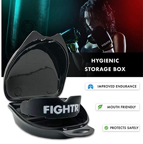 FIGHTR® Premium Protector bucal – respiración Ideal & fácil de Ajustar, protección Dental Deportiva para Boxeo, MMA, Muay Thai, Hockey y Deportes de Lucha, Incluye Caja higiénica