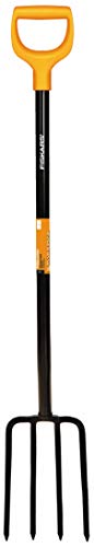 Fiskars Horquilla de Pala para suelos duros y rocosos, con 4 Dientes, Longitud: 122 cm, Mango de Acero/Plástico de Alta Calidad, Negro/Naranja, Solid, 1003458