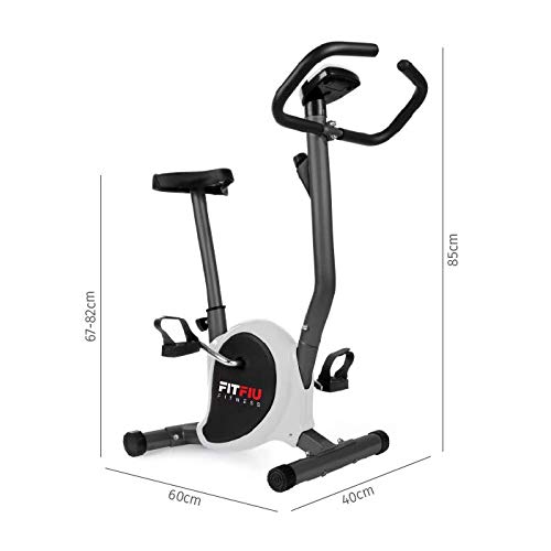 FITFIU Fitness BEST-100 Bicicleta estática compacta color Gris, regulable en 8 niveles de resistencia, sillín ajustable en altura y pantalla LCD, Entrenamiento fitness en casa