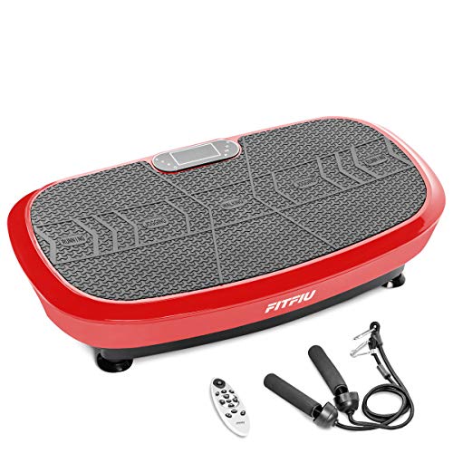 FITFIU Fitness PV-200 Plataforma vibratoria fitness con movimiento oscilante 3D color Rojo, potencia de 1000w, con cuerdas elásticas y base antideslizante, Plataforma de entrenamiento completo