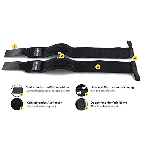 Fitgriff® Muñequeras Gym, Crossfit, Deportivas, Musculación, Gimnasio, Calistenia, Wrist Wraps - Mujeres y Hombres - Black