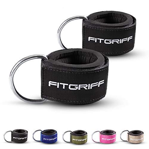 Fitgriff® Tobillera para Polea (Acolchado)- 2 Piezas Correas Tobillos Gym Cable Maquinas, Gimnasio, Fitness - Mujeres y Hombres (Black)