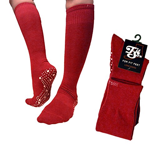 FitSox Pilates, Yoga, Barre, Ballet, Baile, Aptitud, Artes Marciales, Gimnasio, Rutina De Ejercicio, Antideslizante, Apretón, Patinar, Prevención De Caída, Hospital, Calcetines. (Maroon/Blanca Largo)