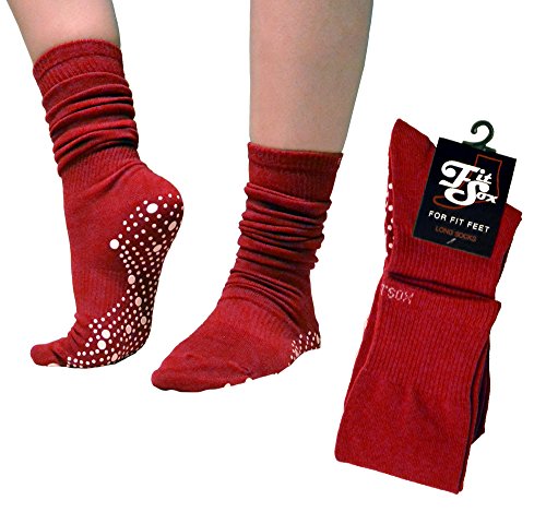 FitSox Pilates, Yoga, Barre, Ballet, Baile, Aptitud, Artes Marciales, Gimnasio, Rutina De Ejercicio, Antideslizante, Apretón, Patinar, Prevención De Caída, Hospital, Calcetines. (Maroon/Blanca Largo)