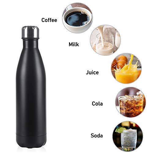 flintronic Botella de Agua Acero Inoxidable 750ml, Estanqueidad, Acero Inoxidable sin BPA Doble Pared al vacío Termo para Sport Gimnasio Trekking Bicicleta, Cepillo de Limpieza Incluido, Negro