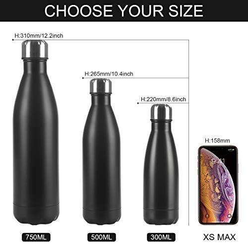 flintronic Botella de Agua Acero Inoxidable 750ml, Estanqueidad, Acero Inoxidable sin BPA Doble Pared al vacío Termo para Sport Gimnasio Trekking Bicicleta, Cepillo de Limpieza Incluido, Negro