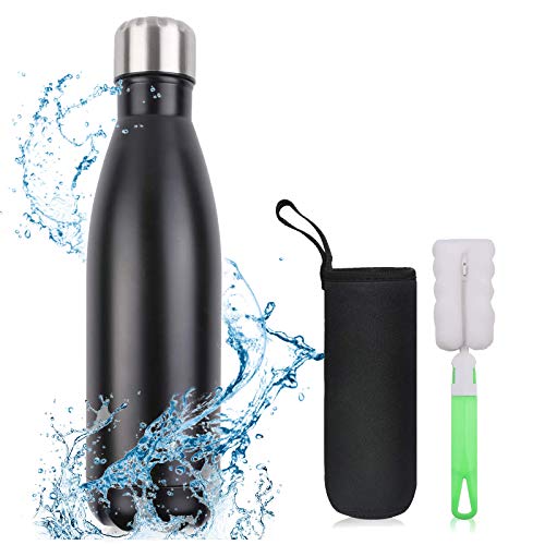 flintronic Botella de Agua Acero Inoxidable 750ml, Estanqueidad, Acero Inoxidable sin BPA Doble Pared al vacío Termo para Sport Gimnasio Trekking Bicicleta, Cepillo de Limpieza Incluido, Negro