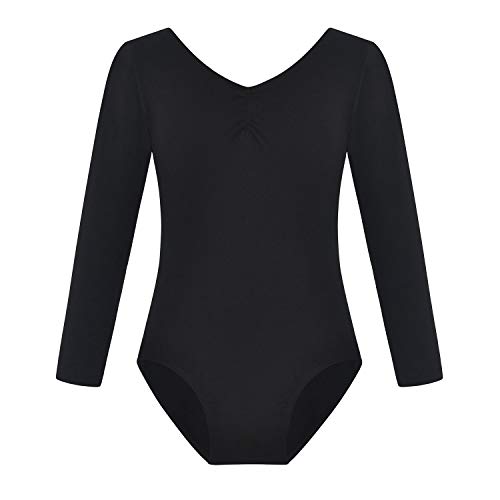 FONLAM Maillot de Ballet Danza para Niña Traje Leotardo Maillot Clásico Gimnasia Manga Larga Actuación Fiesta Niña Invierno Otoño (7-8 Años, Negro)