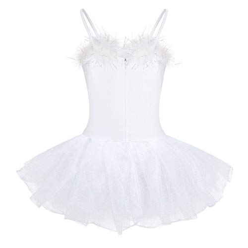 FONLAM Vestido Maillot de Ballet Tutú Niña, Blanco, 4-5 aÃ±os