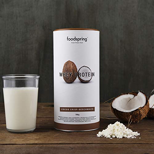 foodspring Proteína Whey, Sabor Coco, 750g, 100% proteína de suero de leche, Proteína en polvo para el desarrollo muscular