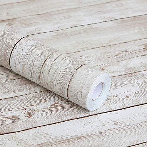 Forro de estante autoadhesivo de vinilo de papel de contacto de grano de madera rústica para gabinetes de cocina Encimeras Cajones Muebles Decoración de pared Artesanía (45x100cm, marrón claro)