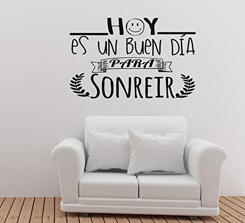 Frase Vinilo"Hoy es un buen día para sonreír" Vinilos decorativos vinilo frases motivadoras para pared. Vinilo para decorar habitaciones. Vinilos decorativos frases .Vinilos pared DC-16121 (30x20cm)