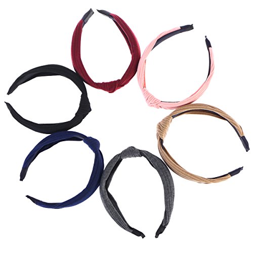 Frcolor 6 piezas de ancho bandas para la cabeza nudos turbante diademas para mujeres niñas (rojo vino + gris oscuro + azul marino + negro + color caqui + rosa)