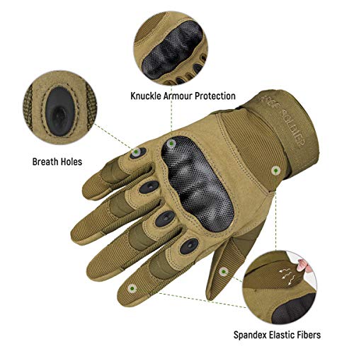 FREE SOLDIER Guantes Moto Verano Hombre Guantes Tacticos Militares Combate para Deportes al Aire Libre, Escalada, Ciclismo, Bicicleta Montaña, MTB, Airsoft, Paintball (S, Dedo Completo/Sand Color)