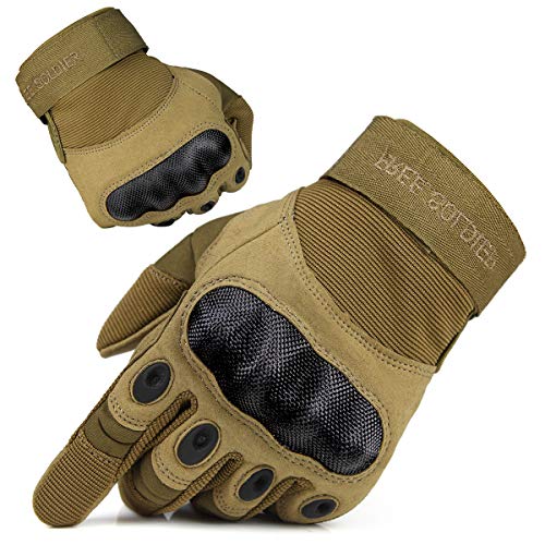 FREE SOLDIER Guantes Moto Verano Hombre Guantes Tacticos Militares Combate para Deportes al Aire Libre, Escalada, Ciclismo, Bicicleta Montaña, MTB, Airsoft, Paintball (S, Dedo Completo/Sand Color)