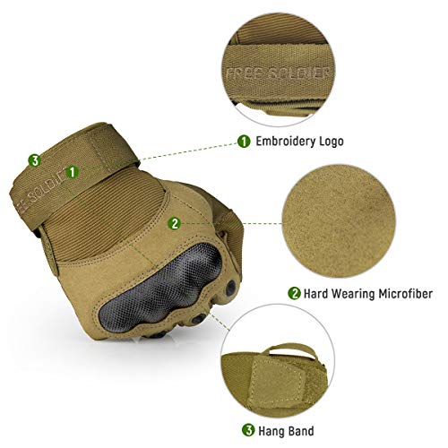 FREE SOLDIER Guantes Moto Verano Hombre Guantes Tacticos Militares Combate para Deportes al Aire Libre, Escalada, Ciclismo, Bicicleta Montaña, MTB, Airsoft, Paintball (S, Dedo Completo/Sand Color)