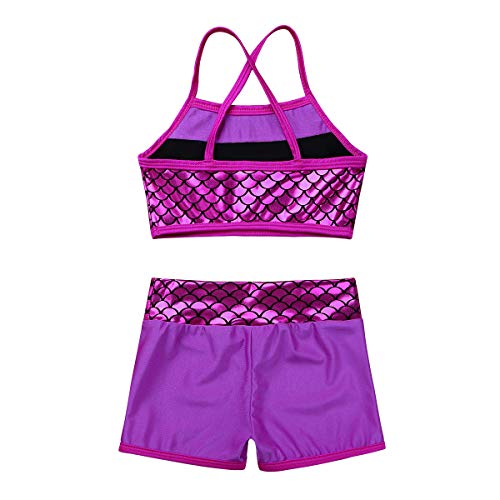 Freebily 2Pcs Tankini Deportivo de Gimnasia o Danza Ballet para Niñas Maillots de Fitness Ejercicio Body Clásico Tankini de Sirena de Playa Verano Chicas Rosa Rojo 8 Años