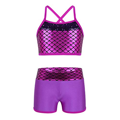 Freebily 2Pcs Tankini Deportivo de Gimnasia o Danza Ballet para Niñas Maillots de Fitness Ejercicio Body Clásico Tankini de Sirena de Playa Verano Chicas Rosa Rojo 8 Años