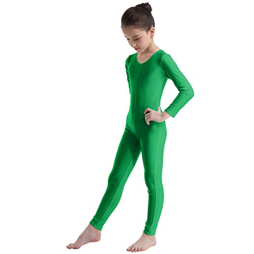 Freebily Bodies Jumpsuit para Danza Ballet Fitness Leotardo Monos Elásticas Deporte Gimnasia Ritmica Traje Una Pieza de Manga Larga Verano Niñas Niños 5-12 Años Verde 8-10 años