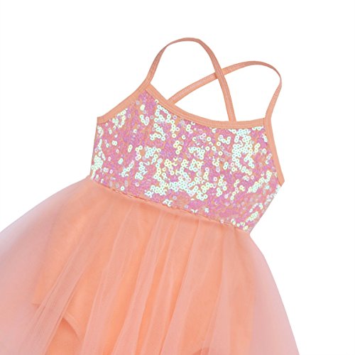 Freebily Maillot Vestido de Ballet Danza Vestido Leotardo Body Ballet Fiesta con Lentejuelas Tutú para Niña Infantil Carnaval Naranja 10-12 años