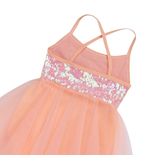 Freebily Maillot Vestido de Ballet Danza Vestido Leotardo Body Ballet Fiesta con Lentejuelas Tutú para Niña Infantil Carnaval Naranja 10-12 años