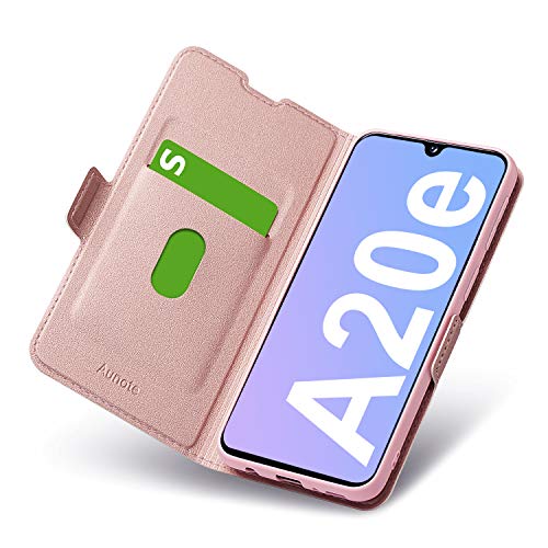 Funda Samsung Galaxy A20E, Funda A20E Libro, Carcasa Samsung A20E con Cierre Magnético, Tarjetero y Suporte, Capa Plegable Cartera, Flip Phone Cover Case, Tipo Étui Piel, PU TPU Protección. Oro Rosa