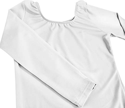 furein Maillot de Danza Ballet Gimnasia Leotardo Body Clásico Elástico para Niña de Manga Larga Cuello Redondo (10 años, Blanco)